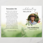 水彩グリーン葬儀プログラムテンプレート (正面)