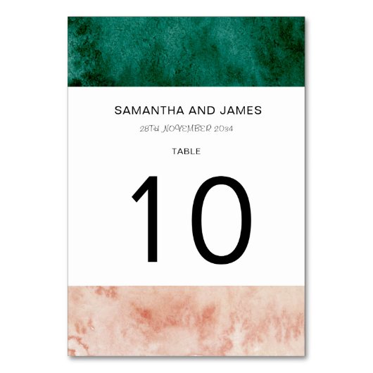 水彩グリーン赤面ピンク結婚ズ テーブルナンバー (正面)