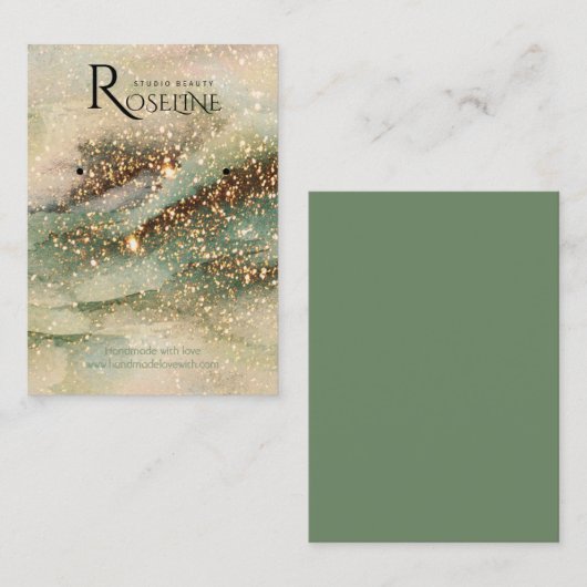 水彩グリーン金ゴールドグリッタージュエリーディスプレイ 名刺 (正面/裏面)