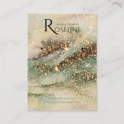 水彩グリーン金ゴールドグリッタージュエリーディスプレイ 名刺 (正面)