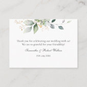 水彩グリーン金ゴールド結婚の葉ありがとう 名刺 (裏面)