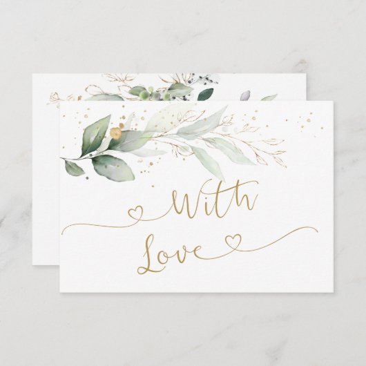 水彩グリーン金ゴールド結婚の葉ありがとうE サンキューカード (正面/裏面)