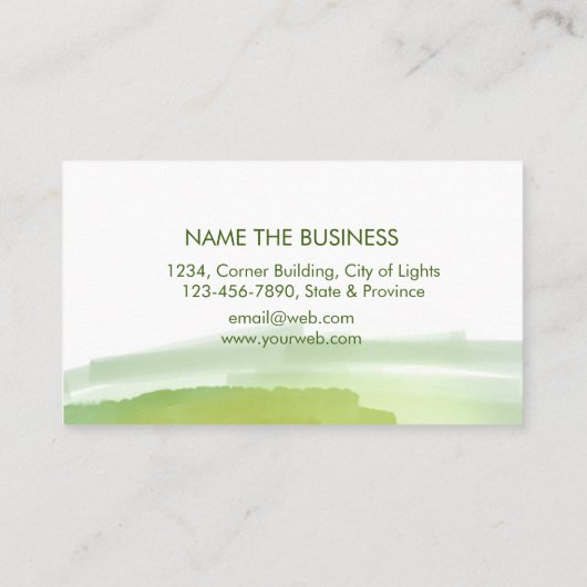 水彩グリーン（ばちゃばちゃ）跳ねる抽象芸術メイクアップアーティスト 名刺 (裏面)