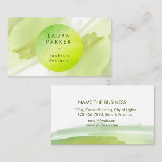 水彩グリーン（ばちゃばちゃ）跳ねる抽象芸術メイクアップアーティスト 名刺 (正面/裏面)