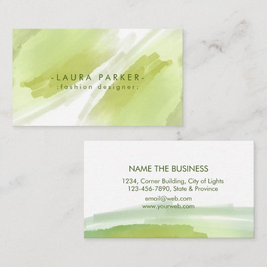 水彩グリーン（ばちゃばちゃ）跳ねる抽象芸術メイクアップアーティスト 名刺 (正面/裏面)