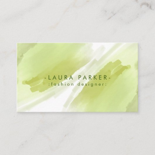 水彩グリーン(ばちゃばちゃ)跳ねる抽象芸術メイクアップアーティスト 名刺 (正面)