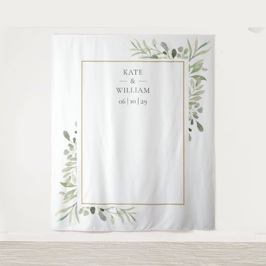 水彩グリーン ウェディング フォトブース 背景 タペストリー (正面)