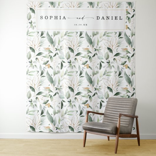 水彩グリーン ウェディング フォト プロップ バックドロップ タペストリー (インサイチュ)