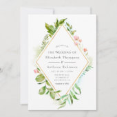 水彩グリーン ウェディング 招待状 (正面)