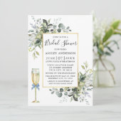 水彩グリーン ガラス ダスティーブルー シャワー 招待状 (スタンド正面)