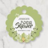 水彩グリーン クラビア 花の ブライダルシャワー フェイバータグ (正面)
