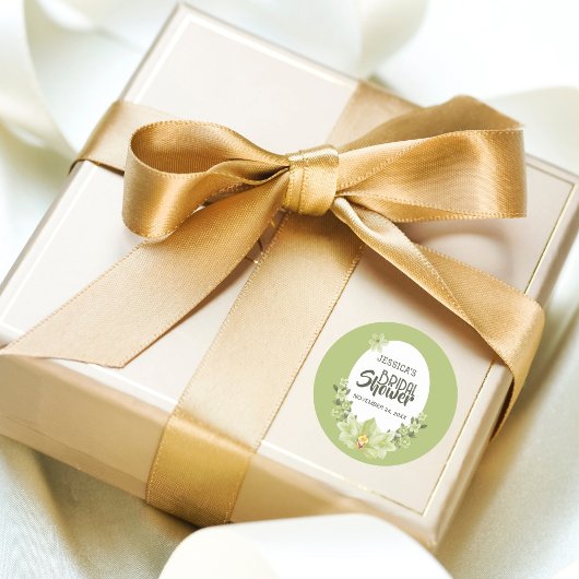 水彩グリーン クラビア 花の ブライダルシャワー ラウンドシール