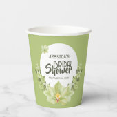 水彩グリーン クラビア 花の ブライダルシャワー 紙コップ (裏面)
