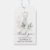 水彩グリーン ゴールドのウェディングシャワーのお礼 ギフトタグ (正面)