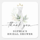 水彩グリーン ゴールドのウェディングシャワーのお礼 スクエアシール (正面)