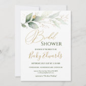 水彩グリーン/ゴールドのブライズシャワー 招待状 (正面)