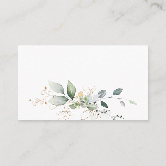 水彩グリーン＆ゴールドの葉の受付 エンクロージャーカード (裏面)