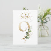 水彩グリーン＆ゴールドの葉の装飾、テーブルナンバー9 招待状 (スタンド正面)