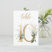 水彩グリーン＆ゴールドの葉の装飾、テーブル番号10 招待状 (スタンド正面)