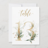 水彩グリーン＆ゴールドの葉の装飾、テーブル番号13 招待状 (裏面)