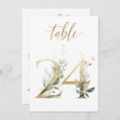 水彩グリーン＆ゴールドの葉の装飾、テーブル番号24 招待状 (正面/裏面)