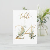 水彩グリーン＆ゴールドの葉の装飾、テーブル番号24 招待状 (スタンド正面)