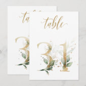 水彩グリーン＆ゴールドの葉の装飾、テーブル番号31 招待状 (正面/裏面)