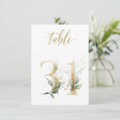 水彩グリーン＆ゴールドの葉の装飾、テーブル番号31 招待状 (スタンド正面)