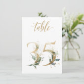 水彩グリーン＆ゴールドの葉の装飾、テーブル番号35 招待状 (スタンド正面)