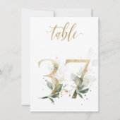 水彩グリーン＆ゴールドの葉の装飾、テーブル番号37 招待状 (裏面)
