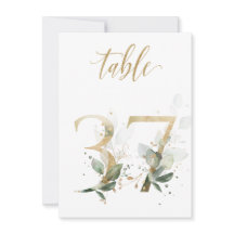 水彩グリーン＆ゴールドの葉の装飾、テーブル番号37