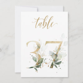 水彩グリーン＆ゴールドの葉の装飾、テーブル番号37 招待状