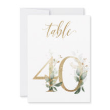 水彩グリーン＆ゴールドの葉の装飾、テーブル番号40