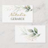 水彩グリーン＆ゴールドの葉 プレイスカード (正面/裏面)