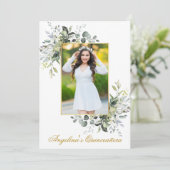 水彩グリーン ゴールドフレーム フォト キンセアニエラ 招待状 (スタンド正面)