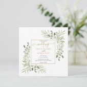 水彩グリーン ゴールド ジオメトリック スクリプト ウェディング 招待状 (スタンド正面)