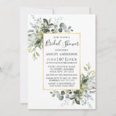 水彩グリーン ゴールド ダスティーブルー シャワー 招待状 (正面)