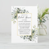 水彩グリーン ゴールド ダスティーブルー シャワー 招待状 (スタンド正面)