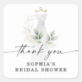 水彩グリーン ゴールド ブライダルシャワー サンクス スクエアシール (正面)