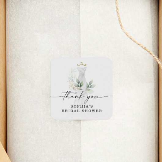 水彩グリーン ゴールド ブライダルシャワー サンクス スクエアシール