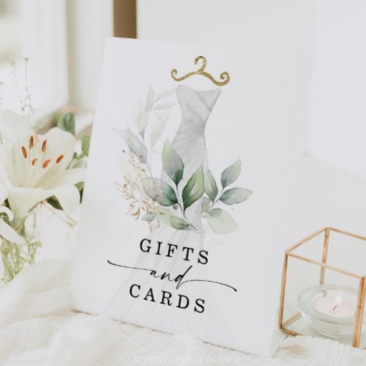 水彩グリーン ゴールド ブライダル シャワー ギフト サイン