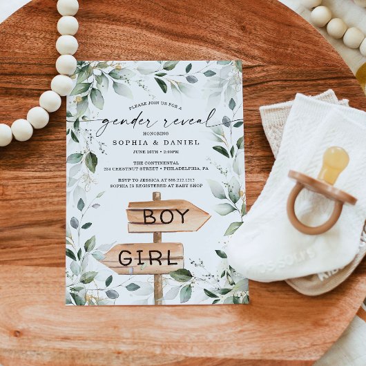 水彩グリーン ゴールド ベビーシャワー 性別発表 招待状