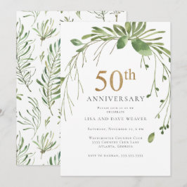 水彩グリーン ゴールド 50周年記念 招待状