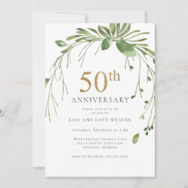 水彩グリーン ゴールド 50周年 招待状