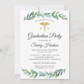 水彩グリーン ゴールド RN 看護師卒業 招待状 (正面)