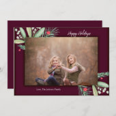 水彩グリーン ハッピーホリデー クリスマスカード (正面/裏面)