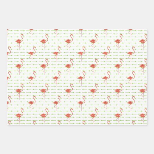 水彩グリーン(ピンクのフラミンゴ付) ラッピングペーパーシート (正面2)