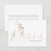 水彩グリーン ピンク フローラル ドレス ありがとう サンキューカード (正面/裏面)