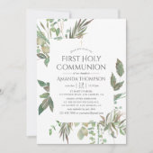 水彩グリーン ファーストホーリーコミュニオン 招待状 (正面)