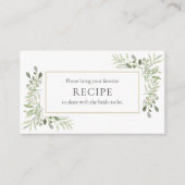 水彩グリーン ブライダルシャワー レシピ エンクロージャーカード (正面)